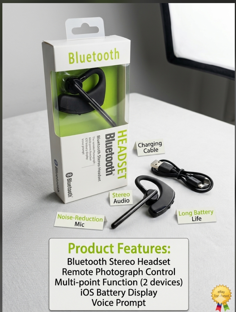Wireless Bluetooth Headset Hands-Free Driving Business Earphone with Mic